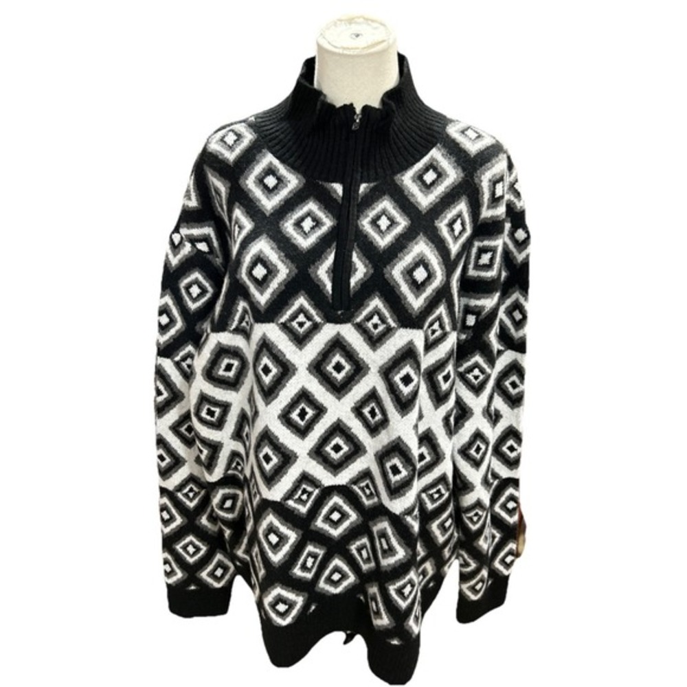 abbott‎ elementary Cardigan Sweater  2XL Mock Neck Black White Pullover
